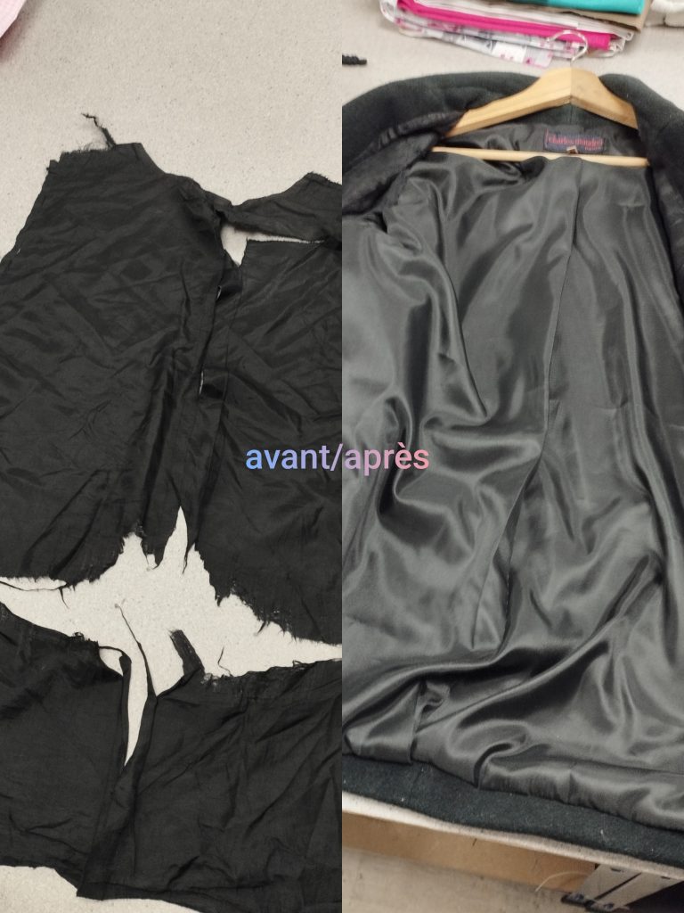 changement de doublure, veste doublé en laine, réparation, doublure en satin, atelier proche de Chambéry