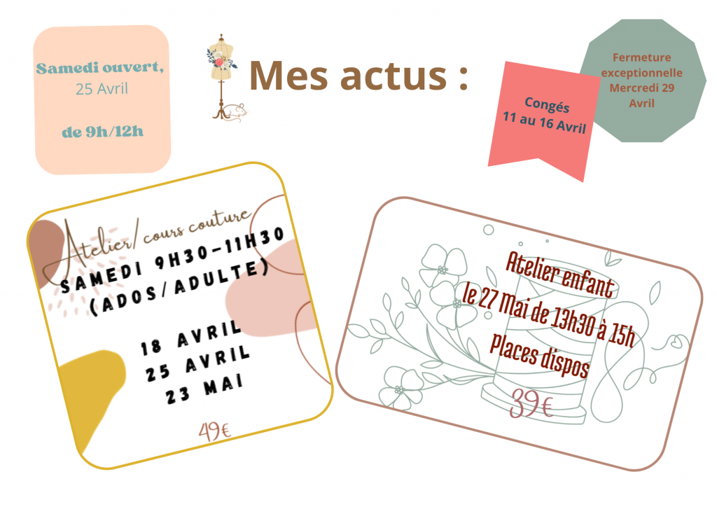 cours, ateliers, horaires, ouverture, fermeture, congé