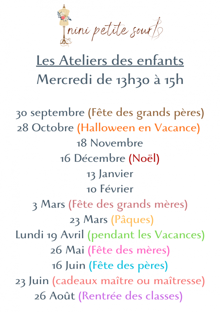dates ateliers enfants